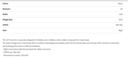CST "SCOUT" 20x4.0 FATTIRE – Maksimalt greb, maksimal stabilitet
